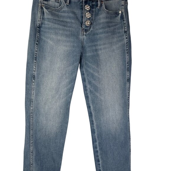 Sculpt OP Straight Leg High-Rise Denim Jeans Rhinestone Button Closure - Picture 1 of 12
